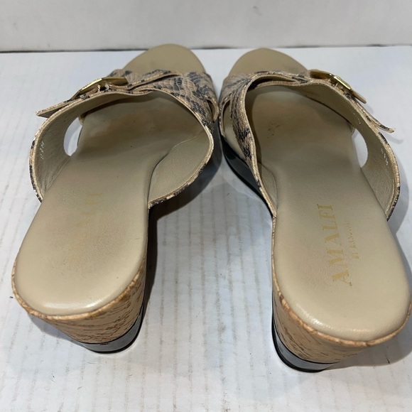 Amalfi by Rangoni Sandals Size 8.5M Black/Tan Snake Pattern Wedge Cork Slip On - Picture 13 of 13